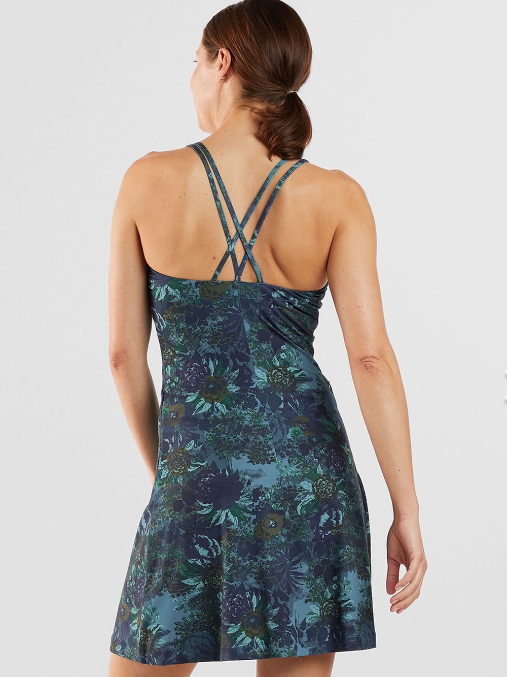 Title Nine Yes Dress Bali Blue Floral Print Strappy Racerback Pocket XS Gorpcore